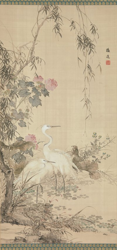 Egrets, Peonies and Willows, tidigt 1800-tal. av Yamamoto Baiitsu