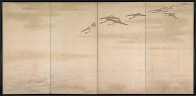 Gäss, vass och vatten, 1800-tal. av Yamamoto Baiitsu