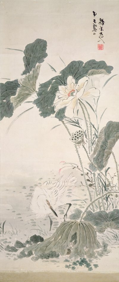 Häger och lotus, n.d. av Yamamoto Baiitsu