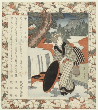Häst: Ôji Uma-Oji (titel på objekt) Berömda platser i Edo och zodiakens tolv tecken (serietitel) Edo meisho mitate jûnishi (serietitel på objekt) av Yashima Gakutei