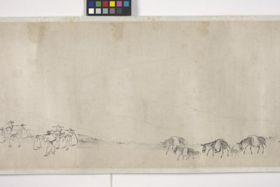 Hundra åsnor transporterar spannmål, Handscroll, ca 1700 (bläck på papper) av Ye Yin