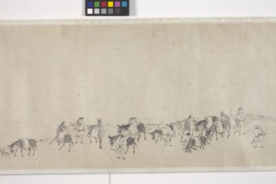 Hundra åsnor transporterar spannmål, Handscroll, ca 1700 (bläck på papper) av Ye Yin