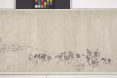 Hundra åsnor transporterar spannmål, Handscroll, ca 1700 (bläck på papper) av Ye Yin