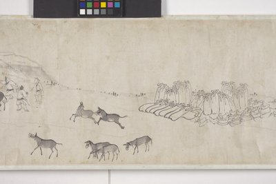 Hundra åsnor transporterar spannmål, Handscroll, ca 1700 (bläck på papper) av Ye Yin