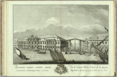 Det andra vinterpalatset med kanal- och brobok till 50-årsdagen av grundandet av St. Petersburg, 1753 av Yefim Grigoryevich Vinogradov