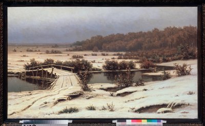 Tidig snö - Målning av Yefim Yefimovich Volkov (1844-1920), olja på duk av Yefim Yefimovich Volkov
