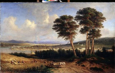 Vy över Irkutsk (Sibirien, Ryssland). (Utsikt över Irkutsk). Målning av Yegor Yegorovich Meier (1822-1867), olja på duk av Yegor Yegorovich Meier