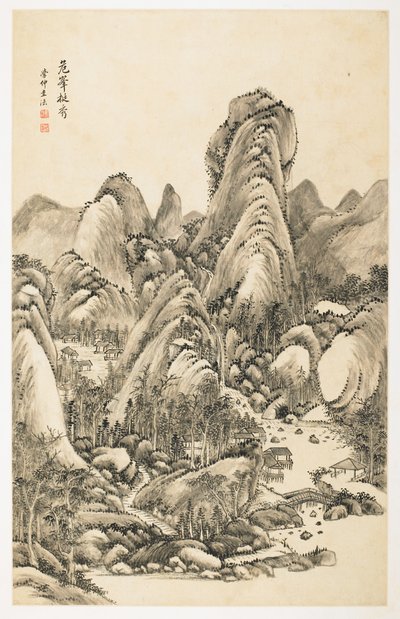 Magnificence of Overhanging Bluff, från ett album med 12 blad av Yongxi Jin
