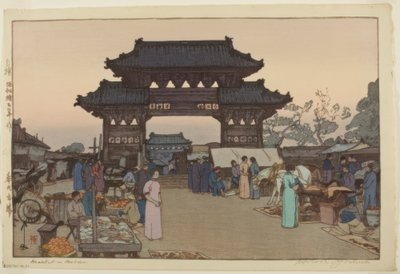 En marknad i Mukden av Yoshida Hiroshi