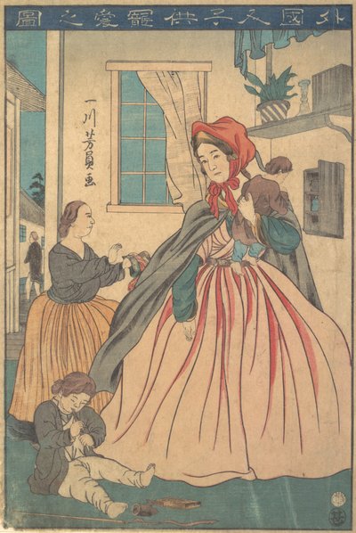 En utlänning som njuter av sina barn, 1860 10:e månaden. av Yoshikazu