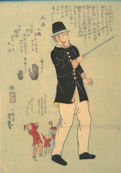 Foreigner Walking with a Pygmy Family, 5:e månaden, 1863. av Yoshitsuya