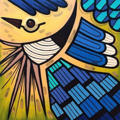 Backyard bird Blue jay, 2023 (olja på duk, panel) av Yue Zeng