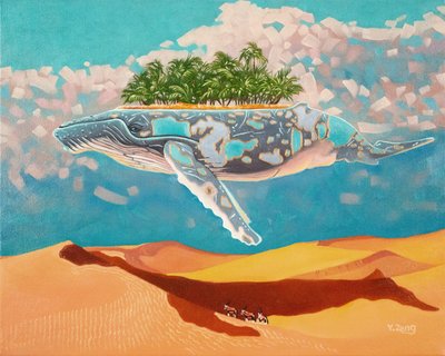 Whale oasis, 2023 (olja på duk) av Yue Zeng