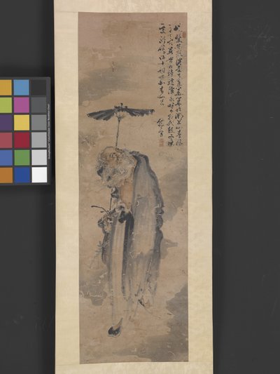 Figur med paraply, ca 1800 (bläck och färg på siden) av Yun Tao