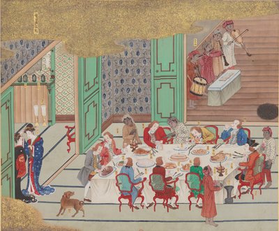 Holländsk bankett, Nagasaki julafton, från Bankan-zu, 1797. av Yushi Ishizaki