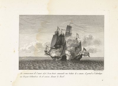 Jan Bart verovert een Hollands fregat bij Texel, 1675 I början av året 1675 befaller Jean-Bart en Galiote med 2 kanoner: han gick ombord på en holländsk fregatt med 18 kanoner, framför Texel (titel på objekt) Samling av Jean-B:s slagsmål av Yves Marie Le Gouaz