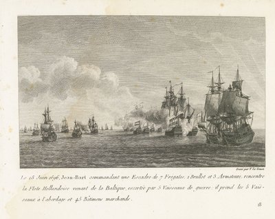 Treffen mellan en vloot under Jan Bart en en Hollandse vloot, 1696 Den 18 juni 1696 möter Jean-Bart under befäl över en skvadron med 7 fregatter (...) den holländska flottan som kommer från Östersjön (titel på objekt) Samling av striderna av Jean-Bart, che av Yves Marie Le Gouaz