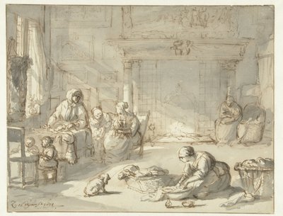 Interiör av ett hus med kvinnor och barn av Zacharias Blijhooft