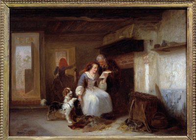 Brevet. Ung kvinna som läser ett brev i en bondeinteriör. Målning av Zacharie Natermann av Zacharie Natermann