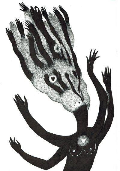 Mina böner, 2016 (bläckteckning på papper) av Zanara
