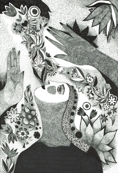 Soul Flowers, 2019 (bläckteckning på papper) av Sabina Nedelcheva Williams