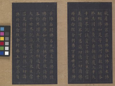 Sutra of Eternal Life (Wu Liang Shou Jing) 1837 (guldfärg på blått papper) av Zexu Lin