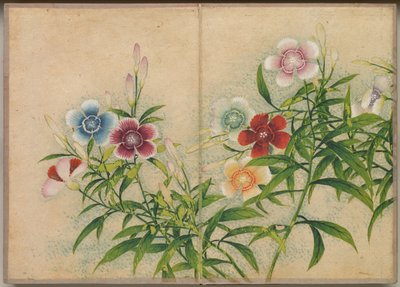 Skrivbordsalbum: Blom- och fågelmålningar (rosa) av Zhang Ruoai