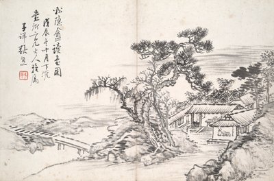 Läsning i Avskild Pine Studio (Song yin an) av Zhang Xiong