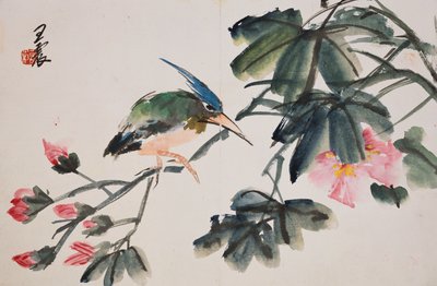 Blad från ett album med blom- och fågelmålningar av Zhen Wang