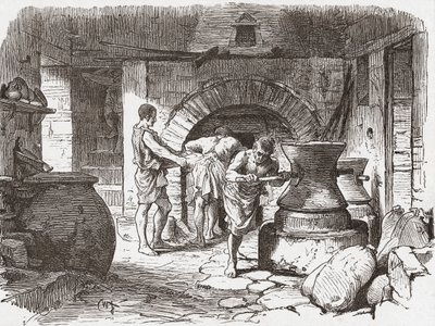 Ett romerskt bageri, Pompeji, Italien. av . .