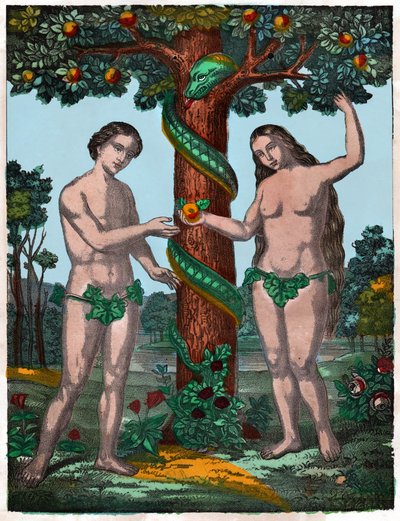 Adam och Eva, cirka 1880 (gravyr) av . .