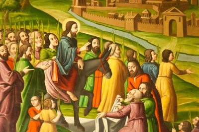 Armeniska apostoliska kyrkan; Väggmålning; scen från Nya testamentet; inträde i Jerusalem; Vanks katedral; Jolfa eller Nya Julfa; Isfahan; Iran; Asien av Frederick (attr. to) Barnard