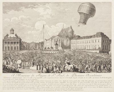 Bestigning av en Montgolfier-ballong i Versailles av Frederick (attr. to) Barnard