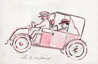Bil med förare. omkring 1910 (ritning) av . .