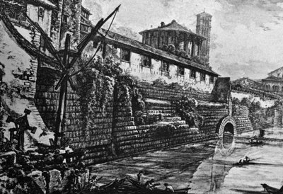 Cloaca Maxima (gammalt avloppssystem) och Vesta eller Hercules Victors tempel, gravyr av Giovanni Battista Piranesi (1720-1778), Italien av William Walcutt