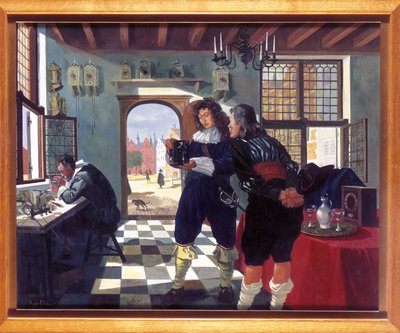 Klock- och urmakare Christiaan Huygens i Salomon Costers urmakarbutik av Frederick (attr. to) Barnard