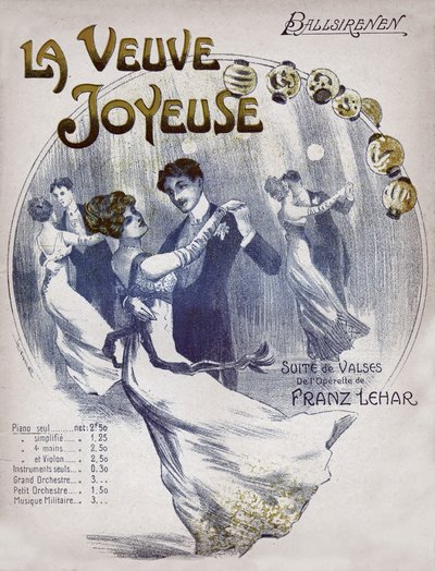 Par som dansar vals Ballsirenen. cirka 1910 (illustration) av . .