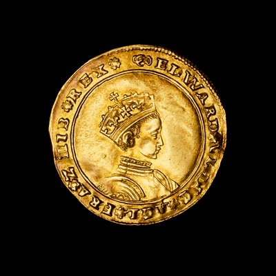 Engelskt hamrat guld halv suveränt mynt av Hippolyte Lalaise Devéria