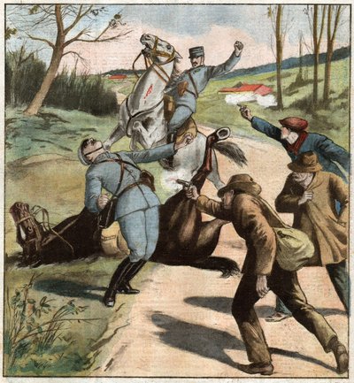 Gendarmer attackerar. Gendarmer attackerade. av Ferdinand Georg Waldmuller