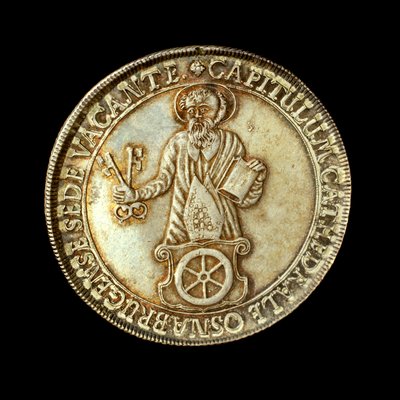Tyska mynt föreställande fullängdsfigur av St. Peter, Biskopsrådets skyddshelgon av Hippolyte Lalaise Devéria