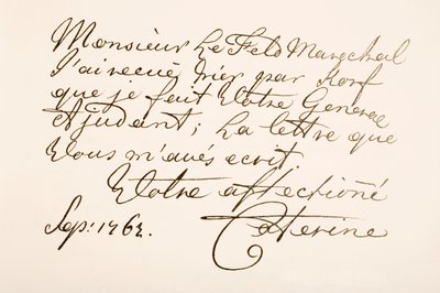 Handskrivande prov av kejsarinnan Katarina II av Ryssland, känd som Katarina den stora av Ferdinand Georg Waldmuller