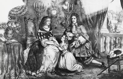 Kung Ludvig XIV och hans dotter ber hertiginnan Louise de La Valliere att inte dra sig tillbaka till klostret av Georg Carl Heinrich Dollmann