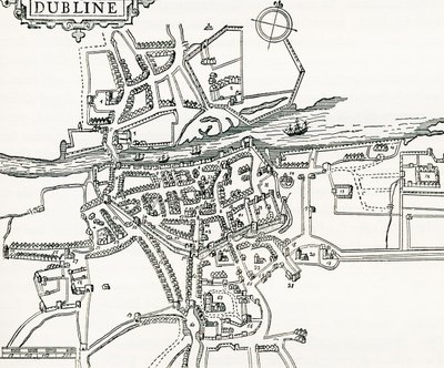 Karta över Dublin, Irland 1610, från Our Own Country publicerad 1898 av Ferdinand Georg Waldmuller