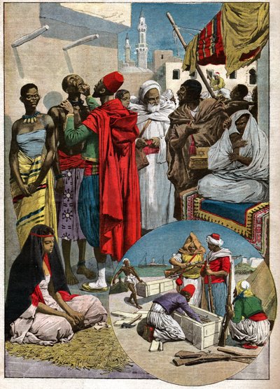 Slavmarsch i Tripoli. Slavmarknad i Tripoli. av Ferdinand Georg Waldmuller