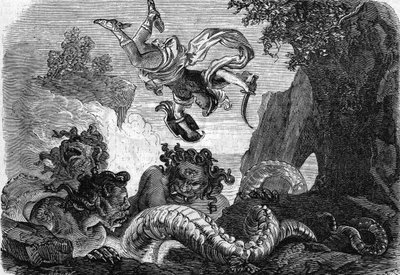 Perseus slåss mot Gorgon av . .
