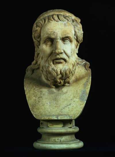 Porträttbyst möjligen av antingen Hesiod (700-talet f.Kr.) eller Homeros (700-talet f.Kr.), kopia av grekiskt original från 500-talet f.Kr. (marmor) av Hippolyte Lalaise Devéria