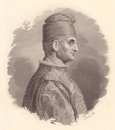 Porträtt av hertig av Milano, Filippo Maria Visconti (1392-1447), kopparstick av F Clerici från porträtt utgiven av Antonio Campo av William Walcutt