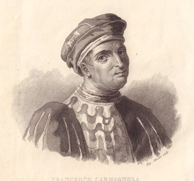 Porträtt av den italienske militärledaren Francesco da Bussone även känd som Carmagnola (1380-1432), kopparstick av E Silvestri från målning av William Walcutt