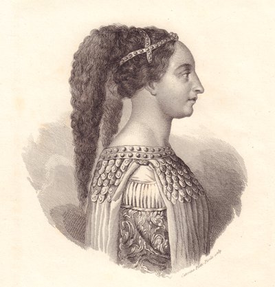 Porträtt av den italienska adelsdamen Isotta degli Atti (cirka 1432-1474), kopparstick av Caterina Piotti-Pirola av William Walcutt