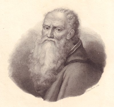 Porträtt av den italienske målaren Bernardino Luini (cirka 1481-1532), kopparstick av Caterina Piotti-Pirola från självporträtt av Luini av William Walcutt